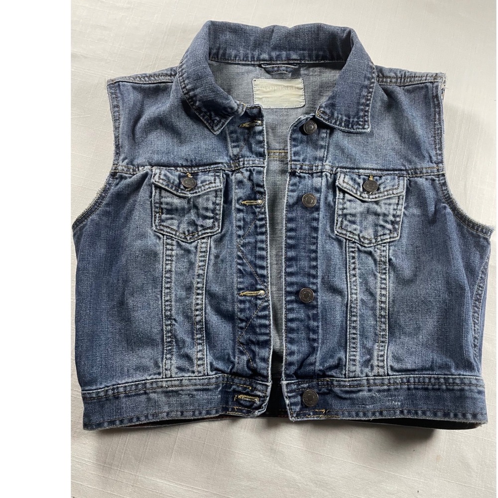 Aeropostale Womens Denim Vest Blue Jean Button Up Pockets Size Large Sleeveless